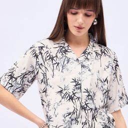 DressBerry Women Floral Printed Satin Shirt Style Crop Top-image-32