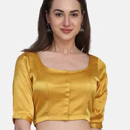 THE WEAVE TRAVELLER Women Mustard Solid Square-Neck Saree Blouse-image-39
