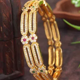 SGA FASHIO Set Of 2 Gold-Plated AD Studded Bangles-17