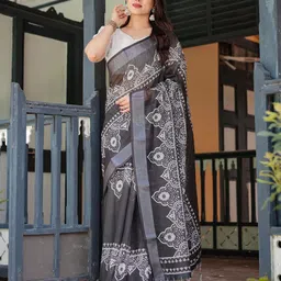 all about you Ethnic Motifs Print Pure Linen Saree-image-93