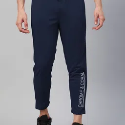 CHROME & CORAL Men Brand Logo Printed Mid-Rise Joggers-image-63