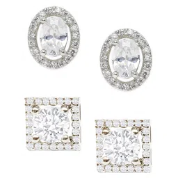 fabula Set of 2 Cubic Zirconia Studded Oval & Square Shaped Studs image 2