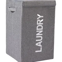 HOKIPO Foldable Laundry Basket for Clothes with Lid & Handle Grey AR-3849-GRY-37