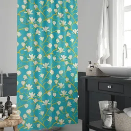 ArtzFolio Teal Blue & White Floral Printed Waterproof Shower Curtain-image-46