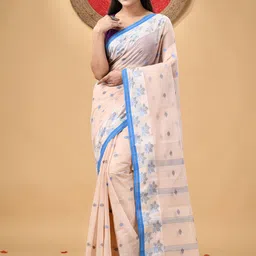 DESH BIDESH Floral Pure Cotton Taant Saree-image-84