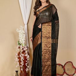 PuJoy Zari Silk Cotton Taant Saree-image-82