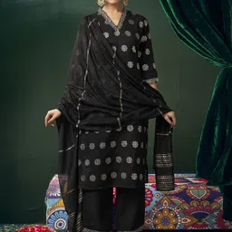 SANISA Women Floral Printed Regular Sequinned Calf Length Kurta with Palazzos & Dupatta-20