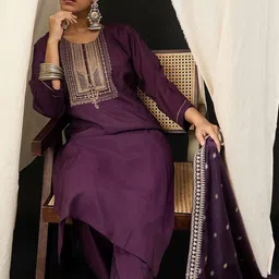 Anouk Yoke Design Beads And Stones Kurta With Trousers & Dupatta image 4