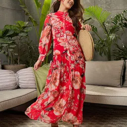SASSAFRAS Floral Print Georgette Maxi Dress-image-34