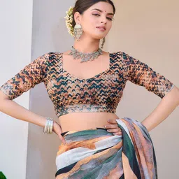 Anouk Striped Abstract Printed Saree With Unstitched Blouse Piece image 2