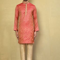 Arihant Rai Sinha Floral Woven Design Mandarin Collar Jacquard Straight Kurta & Pyjamas-image-87