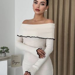 all about you Women Ribbed Off-Shoulder Bodycon Midi Dress-picture-24