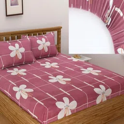 Bromwick Burgundy Floral Printed Microfiber 220 TC King Bedsheet Set2.28m x 2.14m-image-59
