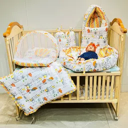 Fareto Infants Orange Colored & White Printed Cotton Baby Bed Set-picture-50
