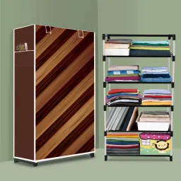 5 Shelf Foldable Collapsible Wardrobe Storage Organizer Almirah Cloth Rack Carbon Steel Collapsible Wardrobe-image-23