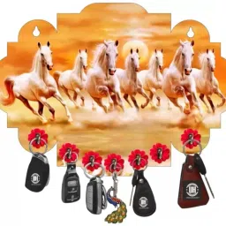 RADHEYEN 7 Horses Beautiful Wooden Wood Key Holder (7 Hooks, Multicolor) Wood Key Holder-12