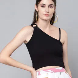 SASSAFRAS Black Solid Strappy Crop Top-picture-33