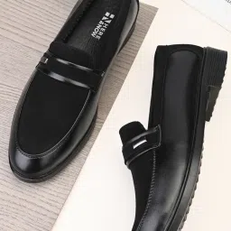 Charcoal Black Patent Suede Slip-ons Loafers For Men-image-15