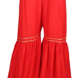 Women Relaxed Red Cotton Blend Trousers-image-49