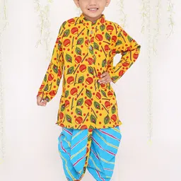 KID1 Boys Ethnic Motifs Printed Regular Pure Cotton Kurta with Dhoti Pants-image-8