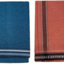 Prakasam Cotton Premium quality Mens Kerala Style Thalapathi Border Single (1.28X2.00 mtrs) -Dhoti-kerala Single mundu (Pack of 2 dhoties) Blue:Kaavi Solid Men Dhoti-image-67