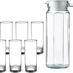 Round Shape Plain Water GLASS Long Glasses Set & Water jug with Plastic Cap Jug Glass Set-image-50