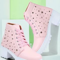 Women’s Star-Perforated Lace-Up Ankle Boots – Block Heel Party Casual Shoes Boots For Women-4
