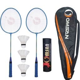 2 Pieces Aluminium Badminton Racket with 3 Pieces Feather Shuttles Badminton Kit-23