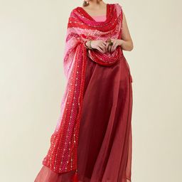 Soch Printed Viscose Rayon Bandhani Dupatta with Beads and Stones-1