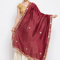 Clora Creation Women Maroon And Gold-Toned Gotta Patti Embellished Dupatta-picture-34