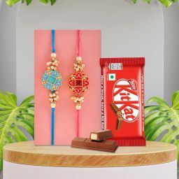 Designer RK413_2_1KK Kundan Rakhi, Chawal Roli Pack Set-21