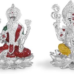 Decorative Silver Platted Lakshmi Ganesh Showpiece Ideal for Home & Office Decor Decorative Showpiece-10 cm-image-44