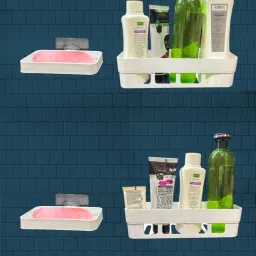 2 PCS Shelves + 2 Pcs Soap Dish ABS Plastic Bathroom Accessories Plastic Wall Shelf-image-19