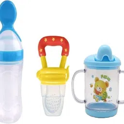 Combo of Fruit Pacifier, Silicon Feeding Spoon and Plastic Sipper Cup (BLUE) - Silicon-image-5
