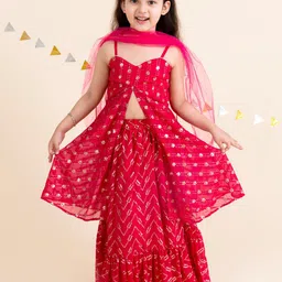 pspeaches Girls Magenta & Gold-Toned Embellished Sequinned Ready to Wear Lehenga Choli-picture-16