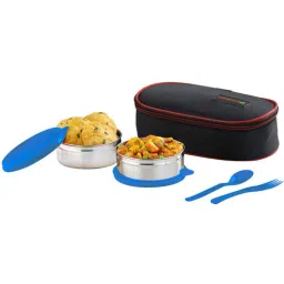 Varmora Xtra Fresh | Leak Proof Stainless Steel Lunch Box with Bag| 2 Containers-390ml each w/ Spoons | Airtight & Leak-Proof | FDA Approved & BPA-Free | Unbreakable- Blue-picture-13