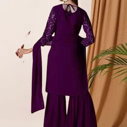 PARROT CREATION Women Embroidered Regular Sequinned Kurti with Sharara & With Dupatta image 5