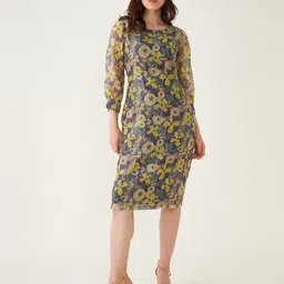 SALT ATTIRE Women Floral Print Round Neck Puff Sleeve A-Line Dress-image-54
