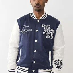 True Religion Men Crop Varsity Jacket with Patchwork-picture-2