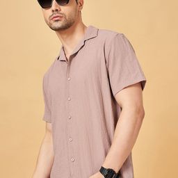 People Men Cuban Collar Solid Slim Fit Casual Shirt-image-9