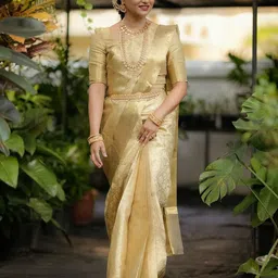 yourwish Floral Woven Design Zari Tissue Banarasi Saree With Unstitched Blouse Piece-image-5