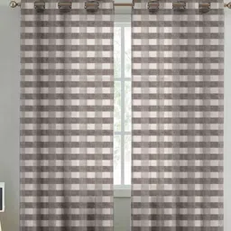 Aura Coffee Brown & Cream-Coloured 2 Pieces Checked Linen Door Curtains-image-28