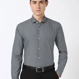 Peter England Men Spread Collar Micro Checked Cotton Formal Shirt-picture-10