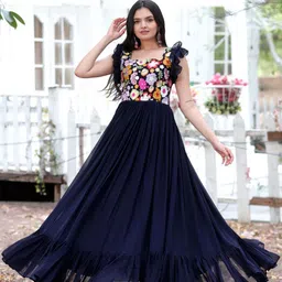 Tilton Tie and Dye Embroidered Georgette Fit & Flare Maxi Dress-image-7