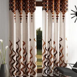Aura Brown & Off White 2 Pieces Wave Printed Door Curtains-image-95