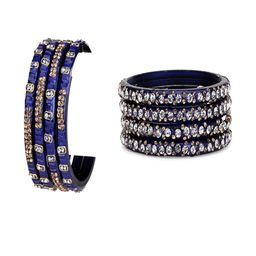 SOMIL Women Pack Of 2 Blue And Violet Glass Ethnic Handcrafted Traditional Bangle-image-46