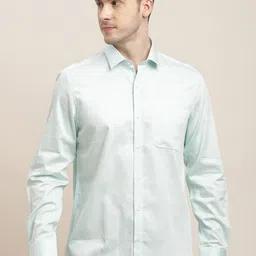 Turtle Men Standard Spread Collar Horizontal Striped Cotton Formal Shirt-image-59