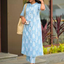 GoSriKi Floral Printed Mandarin Collar A-Line Kurta With Palazzos-picture-33