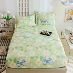 JC HOME Green & White Floral Cotton 220 TC Fitted King Bedsheet Set-1.80 m x 2 m-image-27
