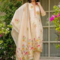 THE52 Women Floral Embroidered Beads and Stones Work Kurta with Trousers & Dupatta-picture-56